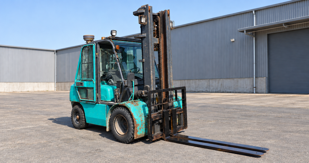 Used Komatsu FD45T-8 forklift in teal — FD35–50A replacement parts guide