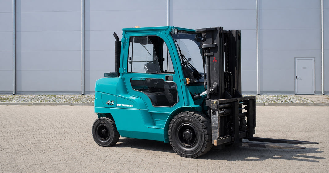 Mitsubishi FD40-55N diesel forklift in teal — replacement parts guide
