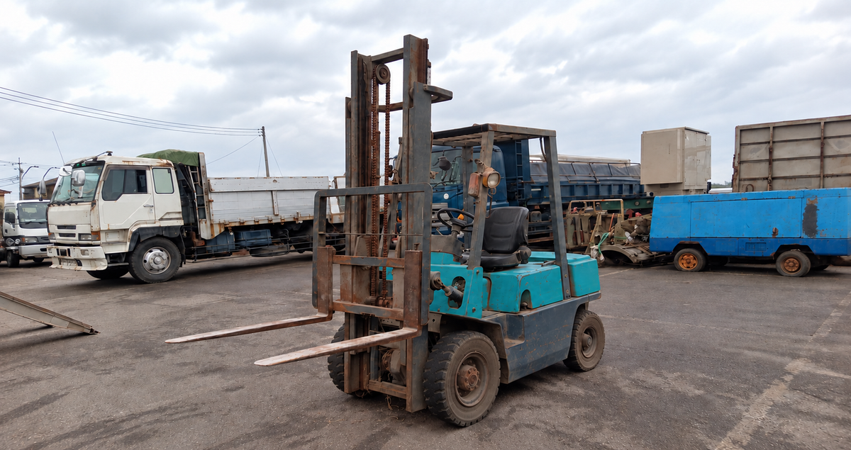 Used Nissan FJ02 forklift in teal — J01 and J02 parts guide